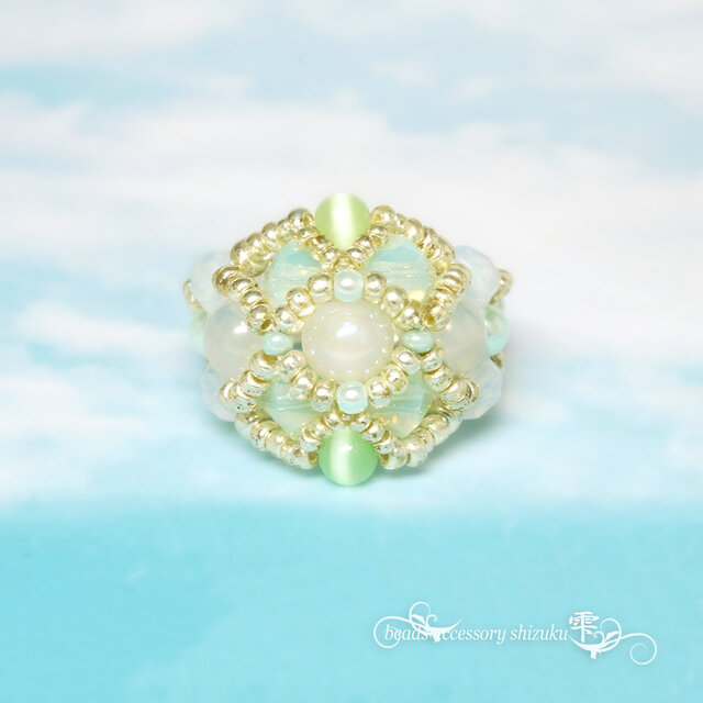 天然石リングM＊15号＊ホワイトカルセドニー