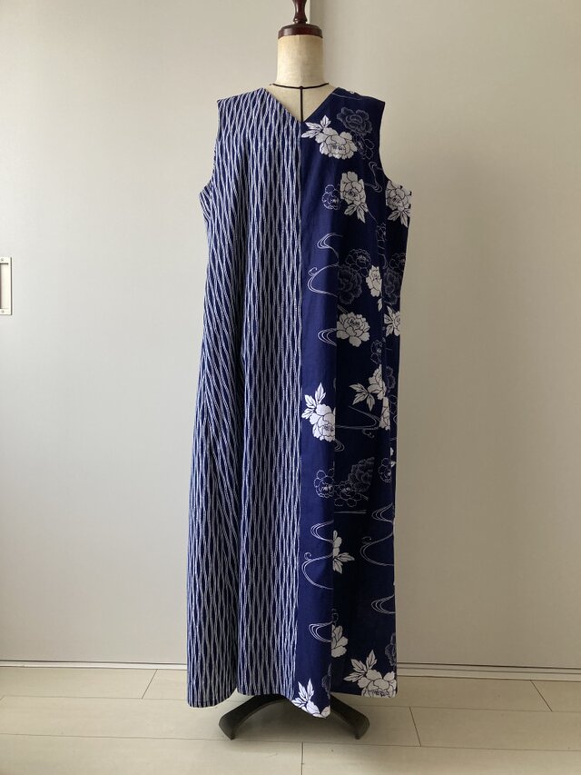 浴衣のAラインワンピース　牡丹