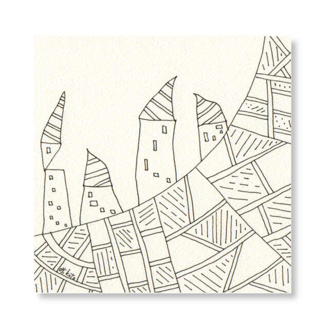 ペン画  ( 原画 )。 「 となりの世界につながる 」