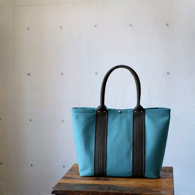 倉敷帆布のA4トート◇ターコイズ×ブラウン