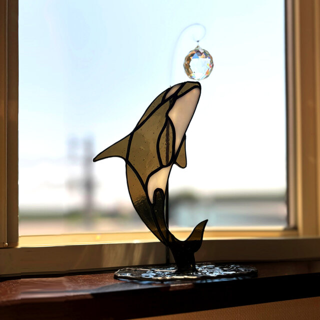 ステンドグラス サンキャッチャーホルダー『Orca(シャチ