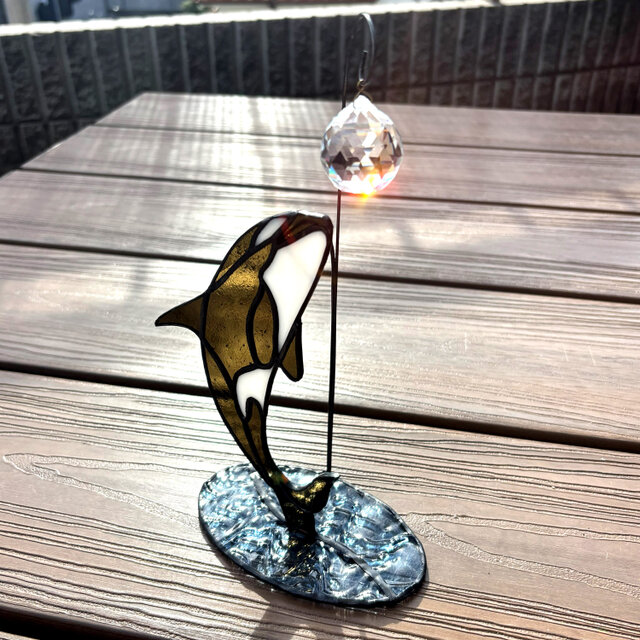 ステンドグラス サンキャッチャーホルダー『Orca(シャチ)』 | iichi