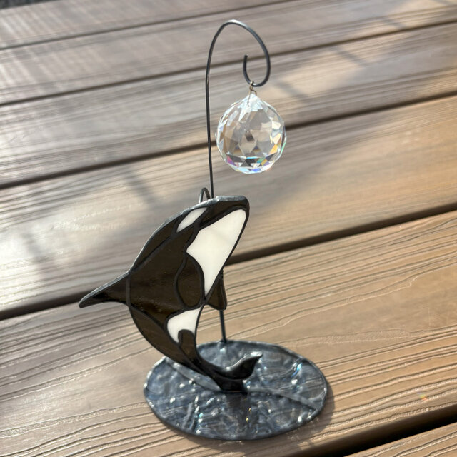 ステンドグラス サンキャッチャーホルダー『Orca(シャチ)』 | iichi