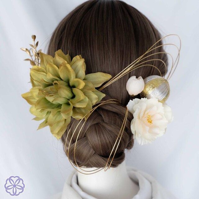 煌めくダリアと桜の髪飾り No.K88 髪飾り 成人式 卒業式 結婚式