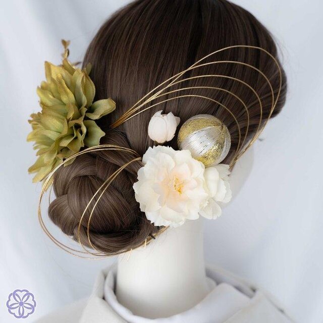 煌めくダリアと桜の髪飾り No.K88 髪飾り 成人式 卒業式 結婚式 成人式