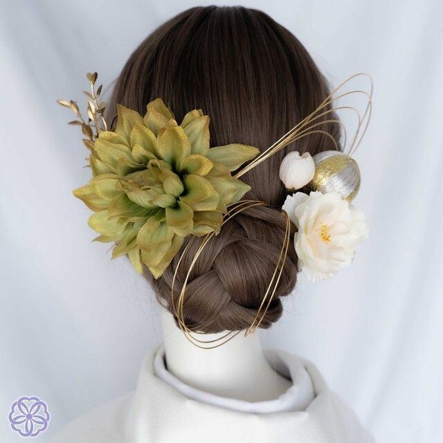 煌めくダリアと桜の髪飾り No.K88 髪飾り 成人式 卒業式 結婚式 成人式
