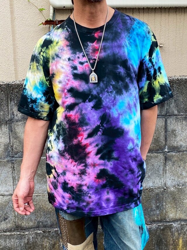 タイダイ Tシャツ XXLサイズ ブラック×カラフル Hippies Dye HD24-38