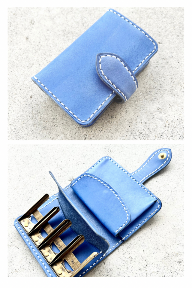 レザー　コインキャッチャー　ミニ財布　ライトブルー