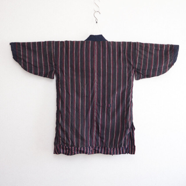 野良着｜両面縞模様・藍染襟・襤褸リペア入り／ジャパンヴィンテージ