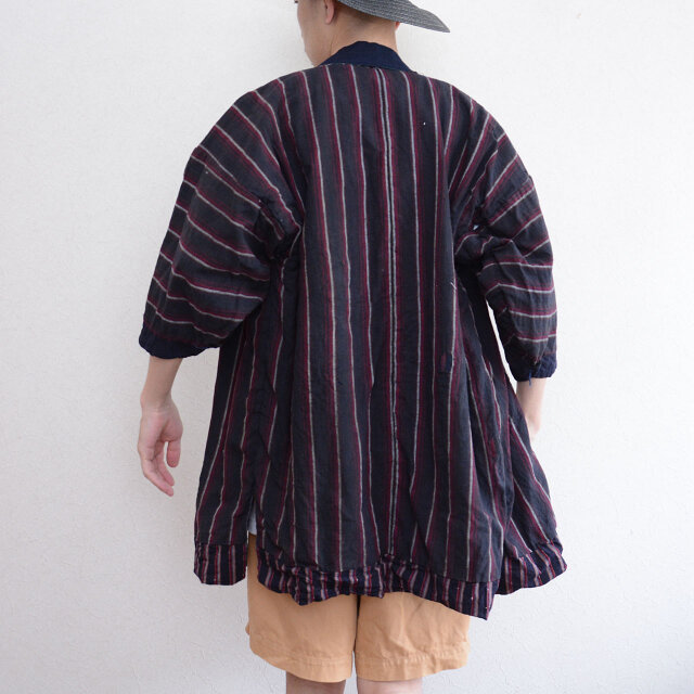 野良着｜両面縞模様・藍染襟・襤褸リペア入り／ジャパンヴィンテージ