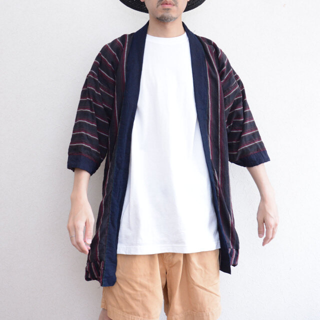野良着|両面縞模様・藍染襟・襤褸リペア入り/ジャパンヴィンテージ 野良着|両面縞模様・藍染襟・襤褸リペア入り/ジャパンヴィンテージ