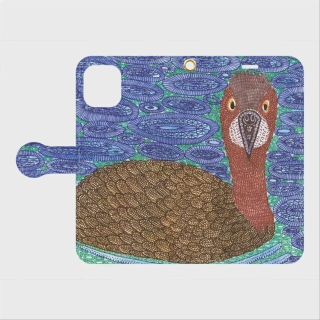 見守る風｜カイツブリ・プクルオ｜帯あり手帳型iPhoneケース