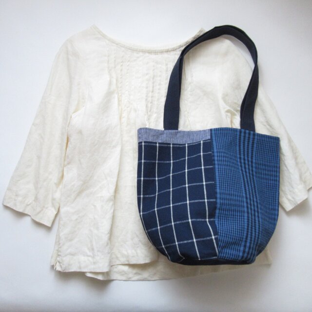 くったりバケツトート パッチワーク、ネイビー 3 | iichi 日々の暮らし