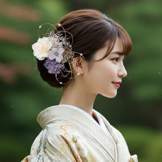 髪飾り　花飾り　成人式　結婚式 花飾り アレンジ名 ベロア素材のハナミズキ 髪飾り 成人式 卒業