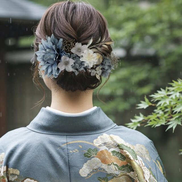 くすみブルーとラベンダーカラーの髪飾り No.RB13　青　成人式　卒業式　結婚式　成人式髪飾り　卒業式髪飾り　ヘアアクセサリー