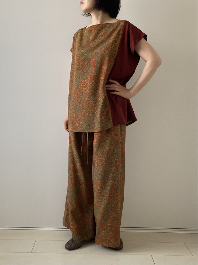 着物ポンチョブラウス　更紗柄