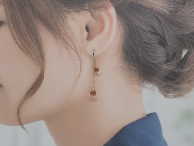 しずくビーズピアス／イヤリング【ローズ①】 | iichi 日々の暮らしを