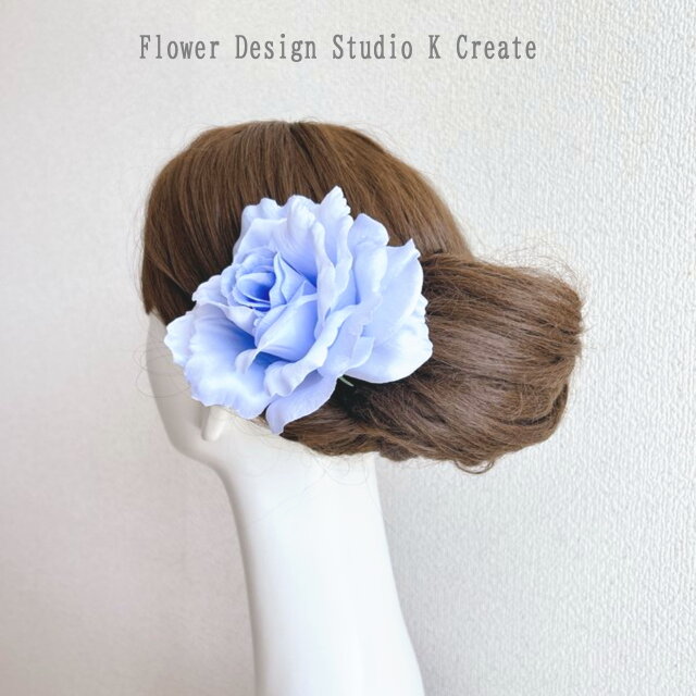 水色の薔薇の髪飾り 水色 大きめ 花 フラメンコ フローレス 花径12cm