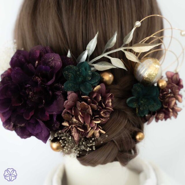 髪飾りViVi～簪&amp;蝶々付き・紫黒金ダリア薔薇～成人式 結婚式 花魁 かんざし 髪飾りViVi～簪&蝶々付き・紫黒金ダリア薔薇～成人式 結婚式 花魁