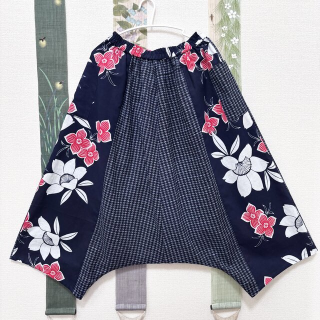 涼しくて軽いお気軽パンツ　浴衣反物から作ったサルエルパンツ　雷鴫