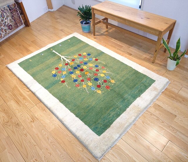 ペルシャ　ギャッベ ミニマット 39×44.5 アイボリー　ザクロの木 ペルシャ ギャッベ ミニマット 39×44.5 アイボリー ザクロの木