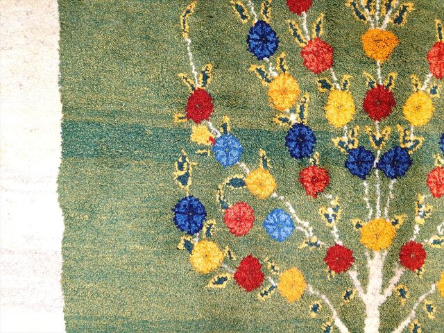 ペルシャ ギャッベ リビング 168x120㎝ ザクロの木 緑色 アイボリー