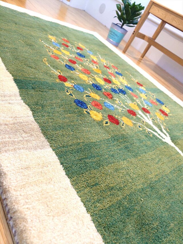 ペルシャ ギャッベ リビング 168x120㎝ ザクロの木 緑色