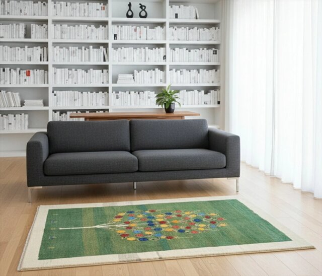 ペルシャ ギャッベ リビング 168x120㎝ ザクロの木 緑色 アイボリー