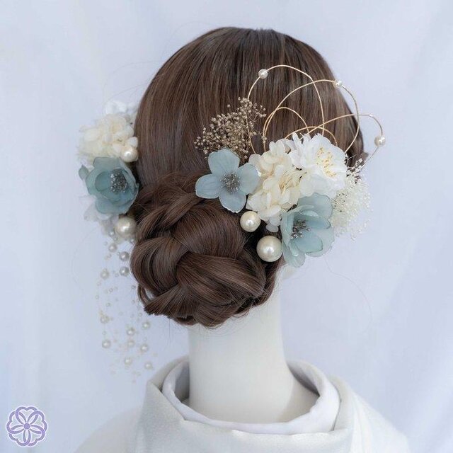 アイスブルー×ペールブルー No.IIP68 成人式 卒業式 結婚式 成人式髪