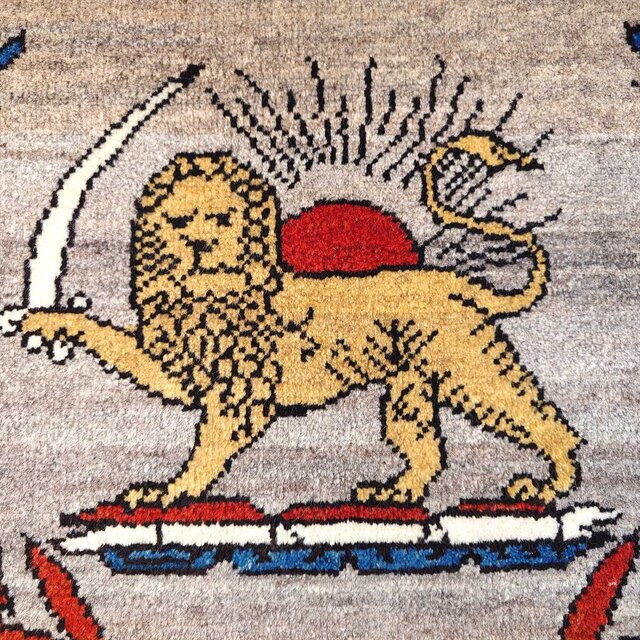 ペルシャ　アマレバフト　ミニマット　円形　39×39 ライトグレー　ライオン ペルシャ アマレバフト ミニマット 円形 39×39 ライトグレー ライオン