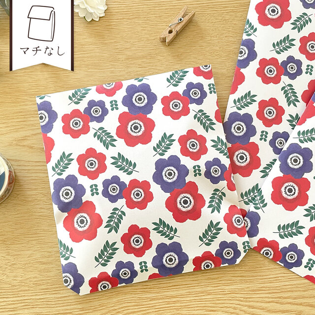 アネモネの平袋〈5枚入〉マチなし紙袋 ペーパーバッグ ギフトバッグ ラッピング プレゼント ギフト 花柄 おしゃれ