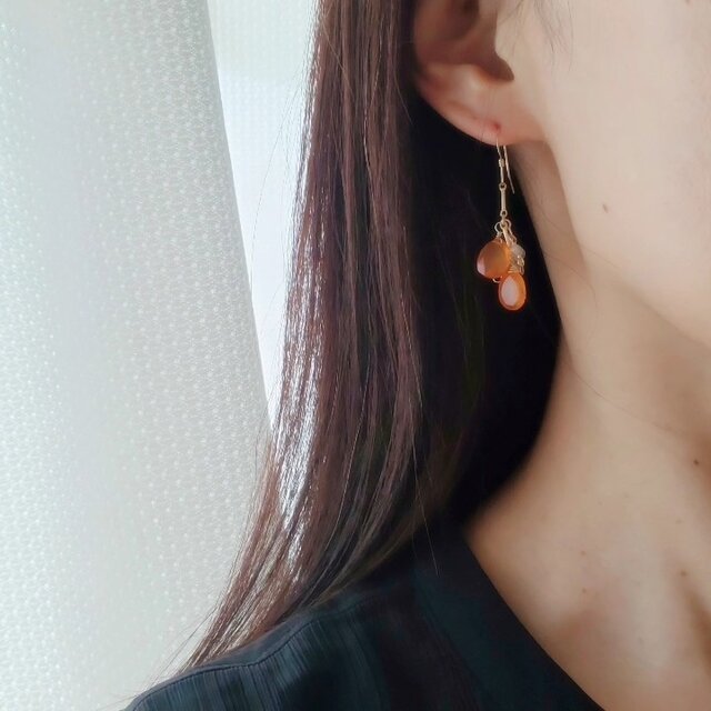 14kgf 】カーネリアン×ラブラドライト＊情熱と直感のお守りピアス 