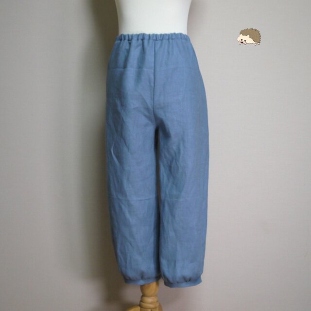 リネン◆イージーパンツ◆オールドブルー◆M・L（中厚、リネン100％）