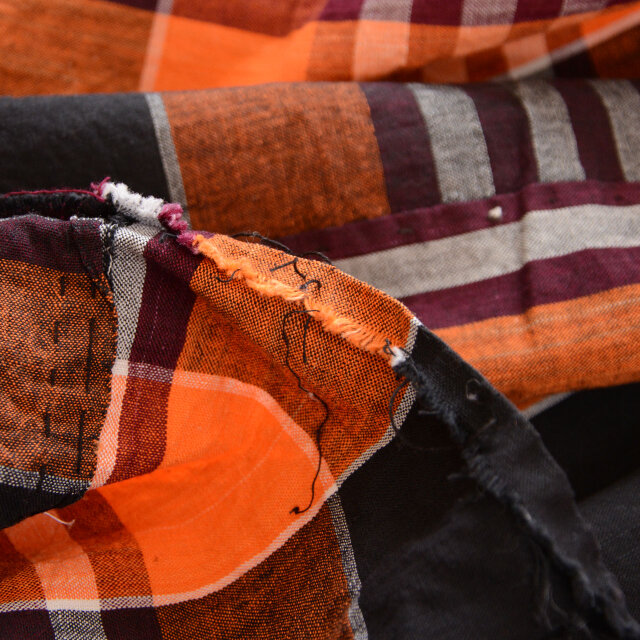 古布 格子木綿の布団皮 ジャパンヴィンテージ 約165×173cm リメイクや