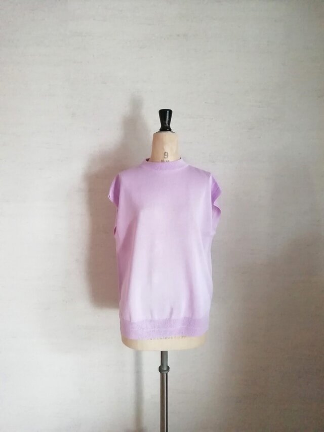 【再再再…販♡】冷感素材＆通気性◎コットン100％ギマ加工　モックネックノースリ　ライラック