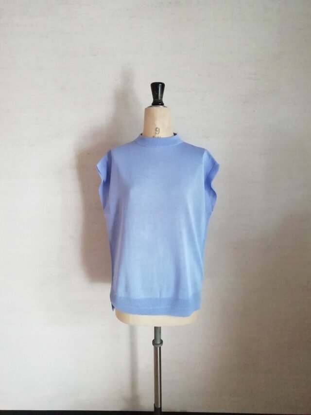 【再再再…販♡】冷感素材＆通気性◎コットン100％ギマ加工　モックネックノースリ　アジサイ