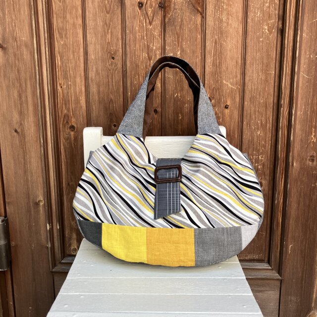 ふっくらグラニーバッグ　イエローストライプ