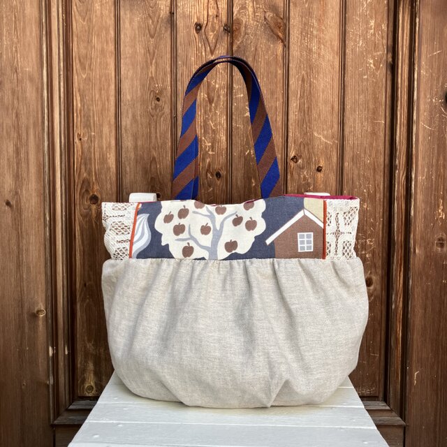 ふっくらギャザーバッグ　農場風景