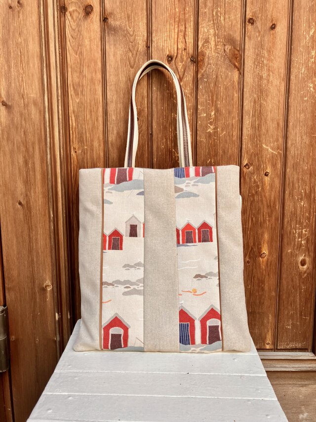 A4収納手提げバッグ　海辺の風景