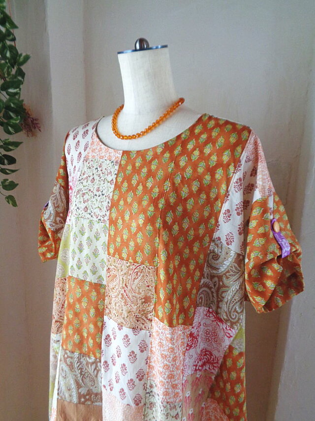 sold 絵画なパッチワーク♥南仏プロヴァンス風♥ドレープワンピース