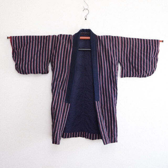 擦れ擦れ縞木綿の襤褸ジャケット　ハンドメイド　古布リメイク41　野良着 擦れ擦れ縞木綿の襤褸ジャケット ハンドメイド 古布リメイク41