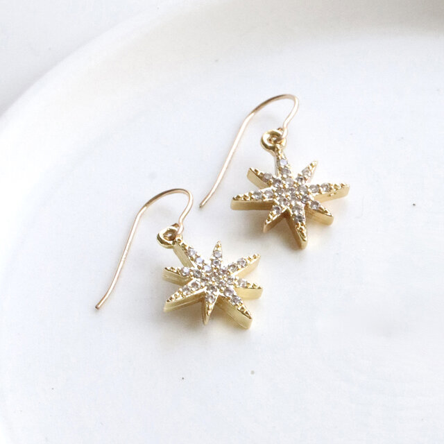 夜空に輝く、一番星のピアス/イヤリング 14Kgf アレルギー対応　--The first star--