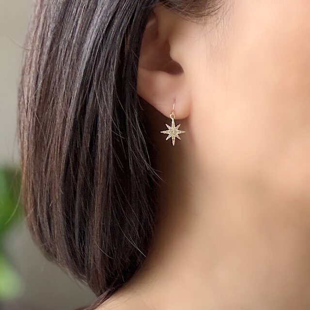 夜空に輝く、一番星 ピアス(イヤリング)&ネックレス セット 14Kgf