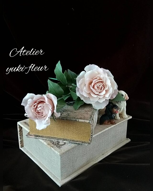 ★粘土の花[薔薇・カフェラテ2本]★