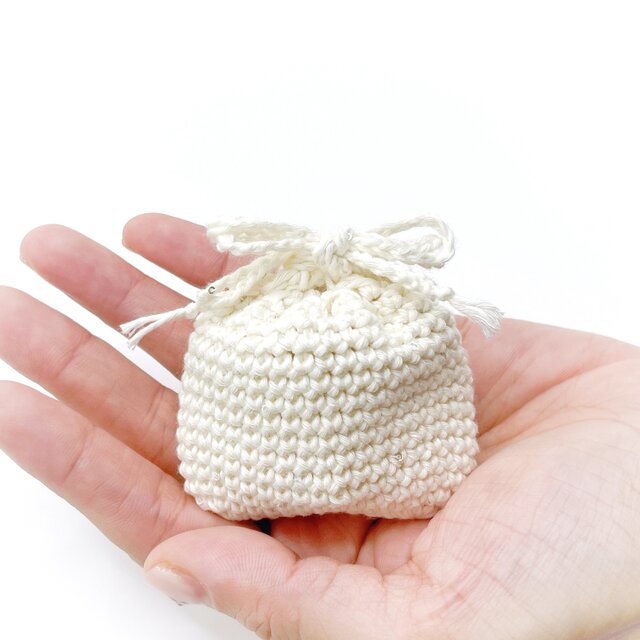 スパンコールのコットンミニ巾着/ホワイト