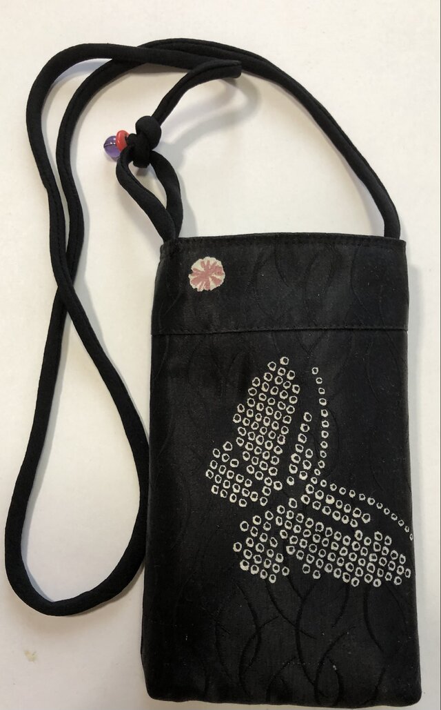 ８２９２　絞り柄の着物で作ったスマホショルダー