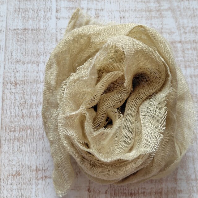 ふんわり柔らか♪リネンガーゼミニストール　草木染め　よもぎ染　銅媒染