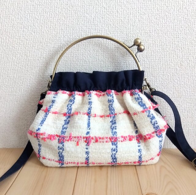 ハンドメイド ♡ 完成品 ツイードポシェット ショルダーバッグ ツイードバッグ チェーンショルダーバッグ ツイード風上品[品番：II000007778