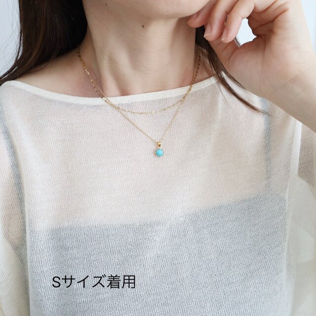 ターコイズ×ペタルチェーン 重ねづけ2連ネックレス 金属アレルギー対応