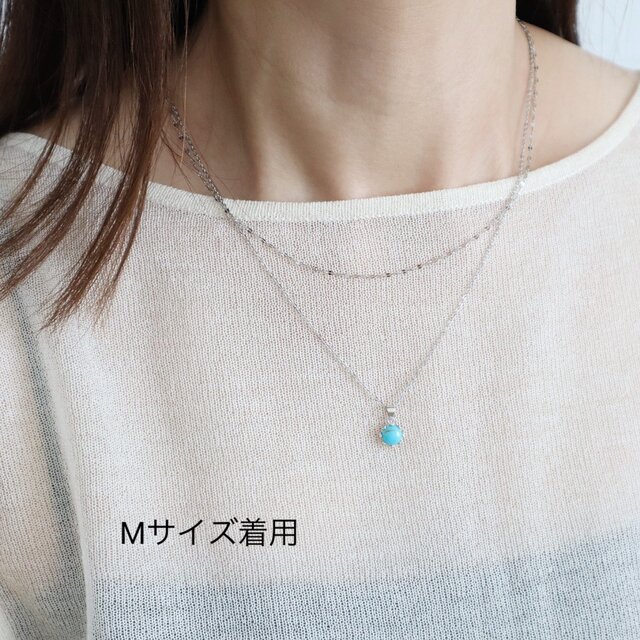 ターコイズ×ペタルチェーン 重ねづけ2連ネックレス 金属アレルギー対応